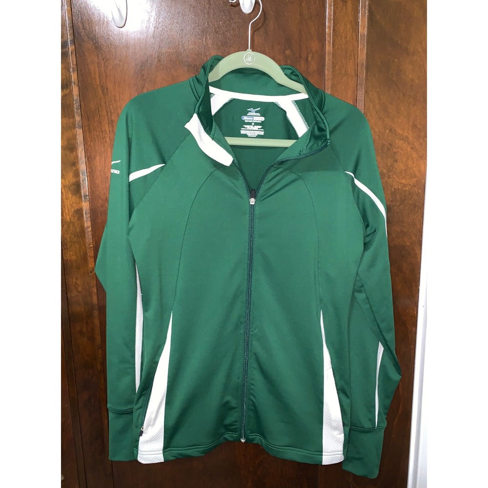 Mizuno DryLite Mens Medium Green White Full Zip Track Jacket Lightweight